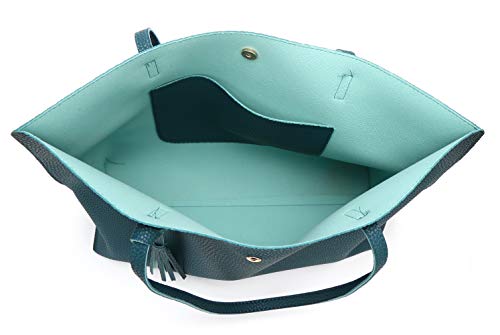 Dreubea Women's Soft Faux Leather Tote Shoulder Bag from, Big Capacity Tassel Handbag Dark Teal - Image 5