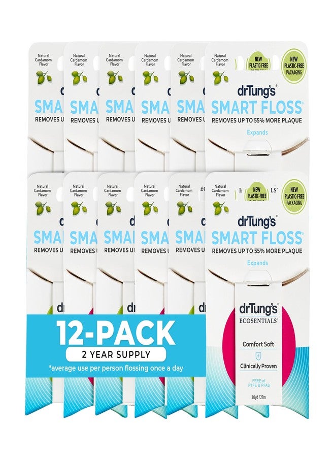 DrTung's Smart Floss - Natural Floss, PTFE & PFAS Free Floss, Gentle on Gums, Expands & Stretches, BPA Free Floss - Natural Dental Floss Cardamom Flavor (Pack of 12 - Image 1
