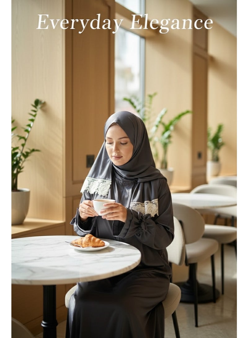 KESSAA Lamar Women’s Premium Prayer Isdal – Armani Silk Full-Coverage Salah Dress with Integrated Head Scarf | Non-Transparent Lightweight Fabric | Free Size Fits S–2XL | Modest Islamic Wear - Dark-Gray - Image 4