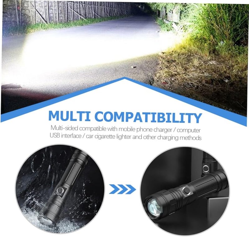 HOMSFOU مصباح يدوي عالي الكثافة قابل للتكبير بشاشة LED تلسكوبي قابل لإعادة الشحن عبر USB للتخييم - Image 5