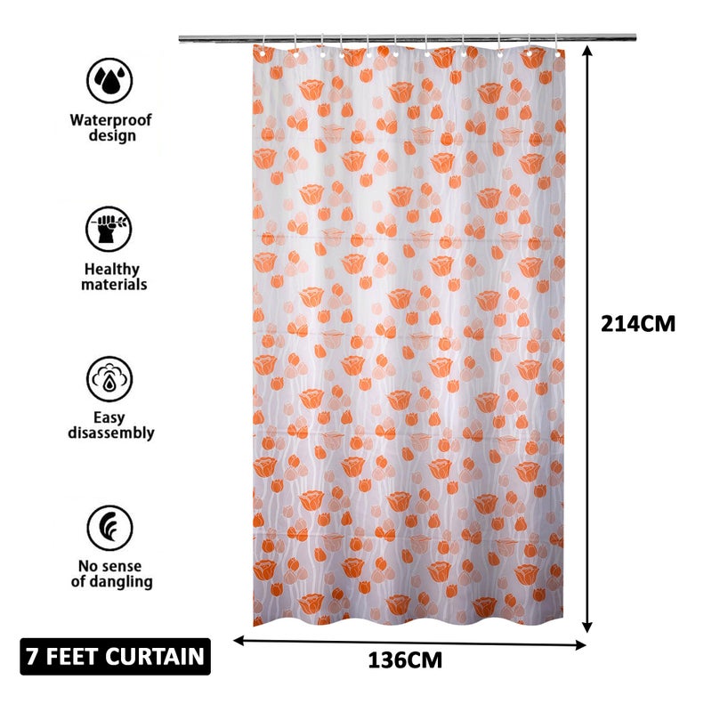 Kuber Industries (Pack of 2) Shower Curtain | 7 Feet | PVC Waterproof Window Curtain | Bathtub Shower Curtain | AC Curtains | 8 Rings Curtain | Orange Gulab | Blury Transparent - Image 3