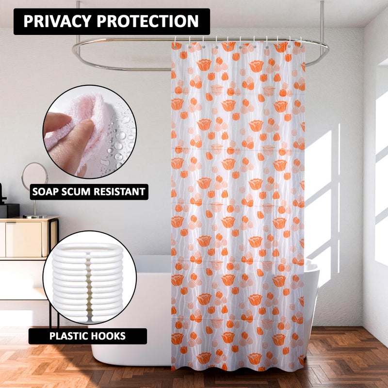 Kuber Industries (Pack of 2) Shower Curtain | 7 Feet | PVC Waterproof Window Curtain | Bathtub Shower Curtain | AC Curtains | 8 Rings Curtain | Orange Gulab | Blury Transparent - Image 4