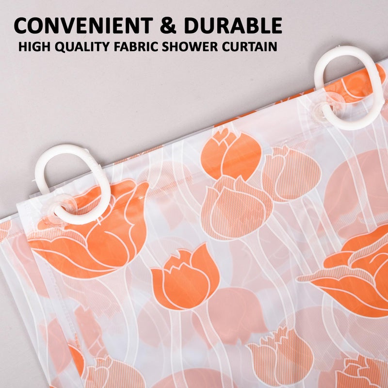 Kuber Industries (Pack of 2) Shower Curtain | 7 Feet | PVC Waterproof Window Curtain | Bathtub Shower Curtain | AC Curtains | 8 Rings Curtain | Orange Gulab | Blury Transparent - Image 2