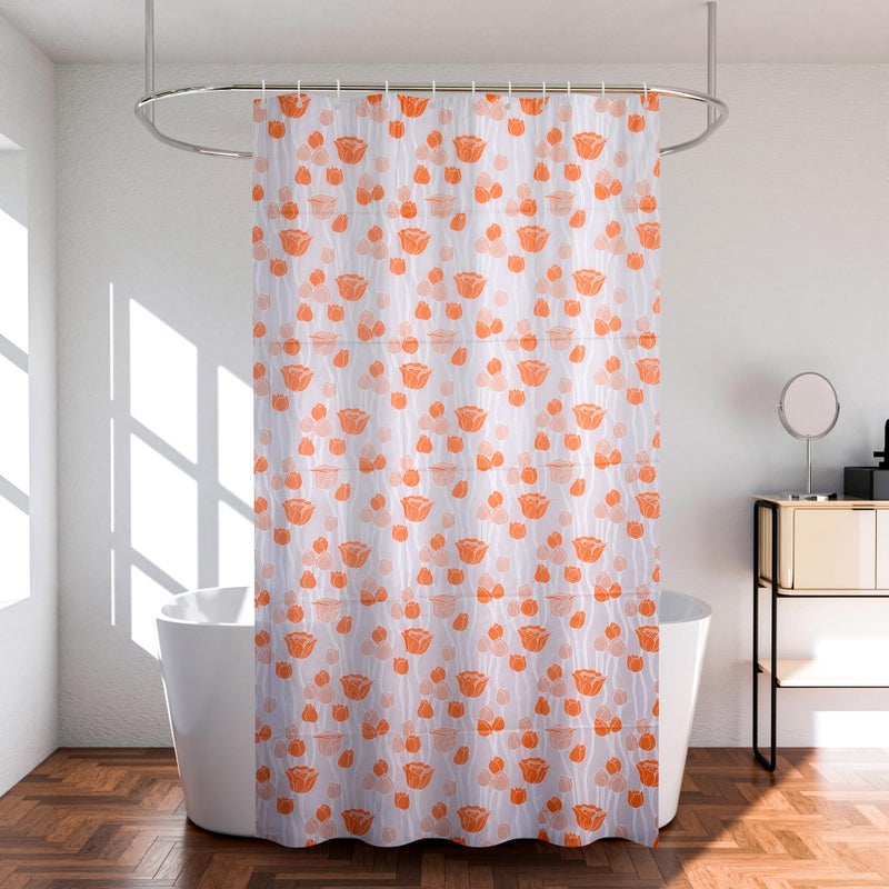 Kuber Industries (Pack of 2) Shower Curtain | 7 Feet | PVC Waterproof Window Curtain | Bathtub Shower Curtain | AC Curtains | 8 Rings Curtain | Orange Gulab | Blury Transparent - Image 1