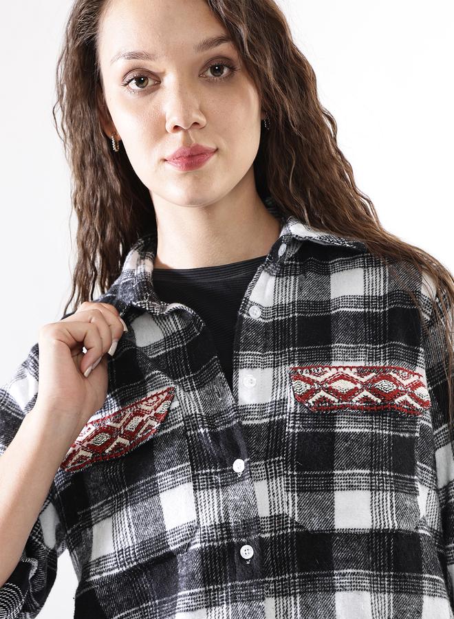 HIGH STAR Women'S Multicolour 100% Cotton Embroidered Button Down Relaxed Shirt - Image 5