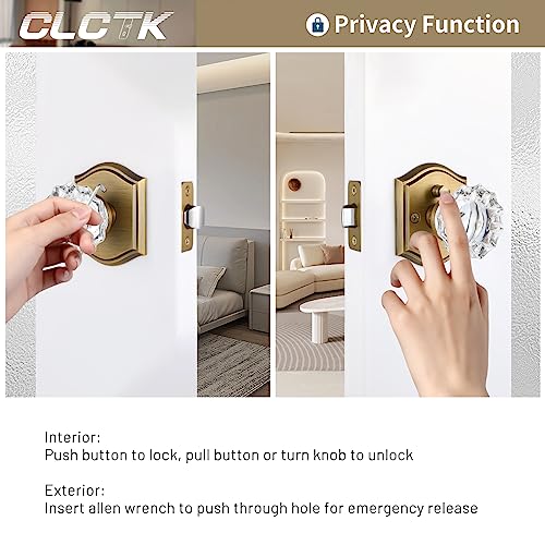 CLCTK Glass Door Knobs Interior, Vintage Style Privacy Crystal Door Knobs with Lock, Antique Brass Door Knobs for Bedroom Bathroom, Push Pin Button Inside Lock, 1 Pack - Image 4