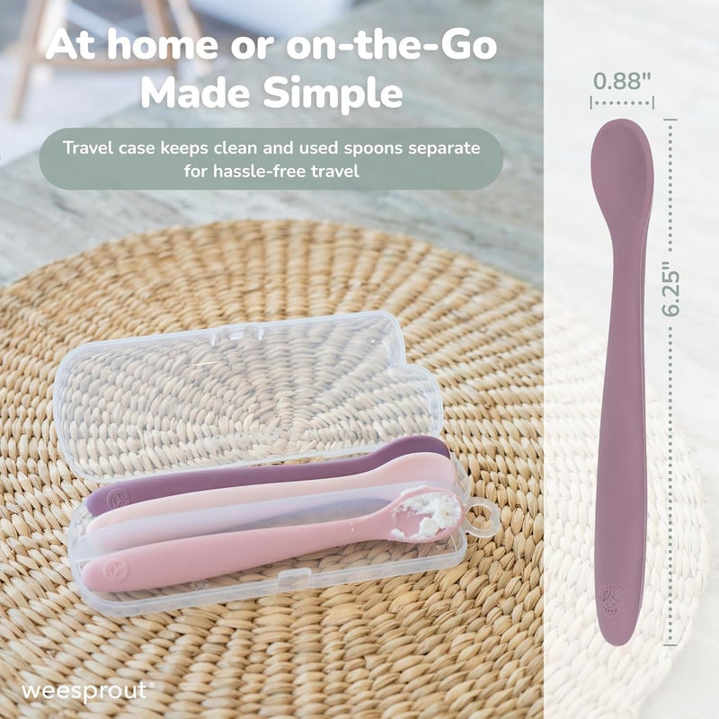 WeeSprout Silicone Baby Spoons - First Stage Infant Feeding Utensils With Soft-Tip, Bendable Kitchenware for Parent & Self-Feeding, Ultra-Durable, Dishwasher Safe, Travel Case, Set of 3 - Image 3