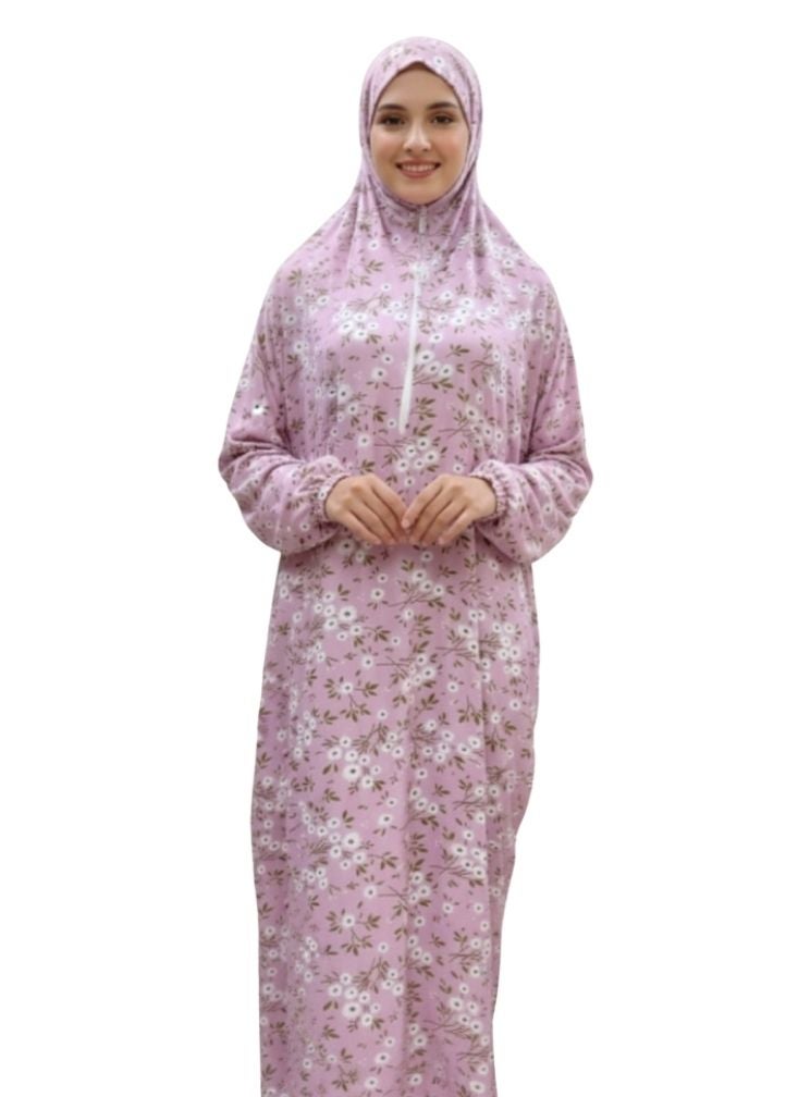 بريميم فستان صلاة زهري ناعم للنساء - ملابس إسلامية محتشمة وخفيفة الوزن مع حجاب - Image 1