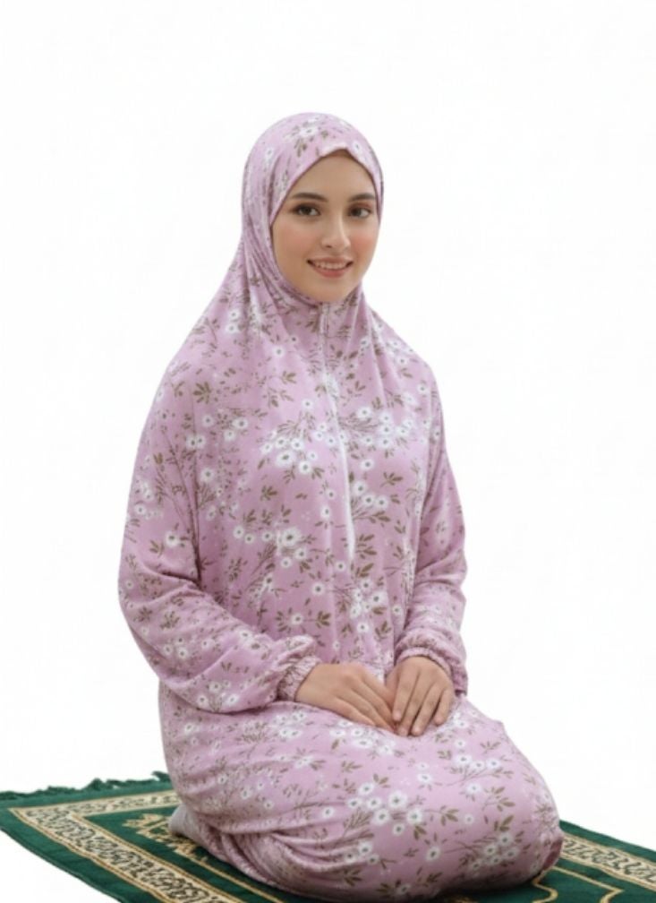 بريميم فستان صلاة زهري ناعم للنساء - ملابس إسلامية محتشمة وخفيفة الوزن مع حجاب - Image 2