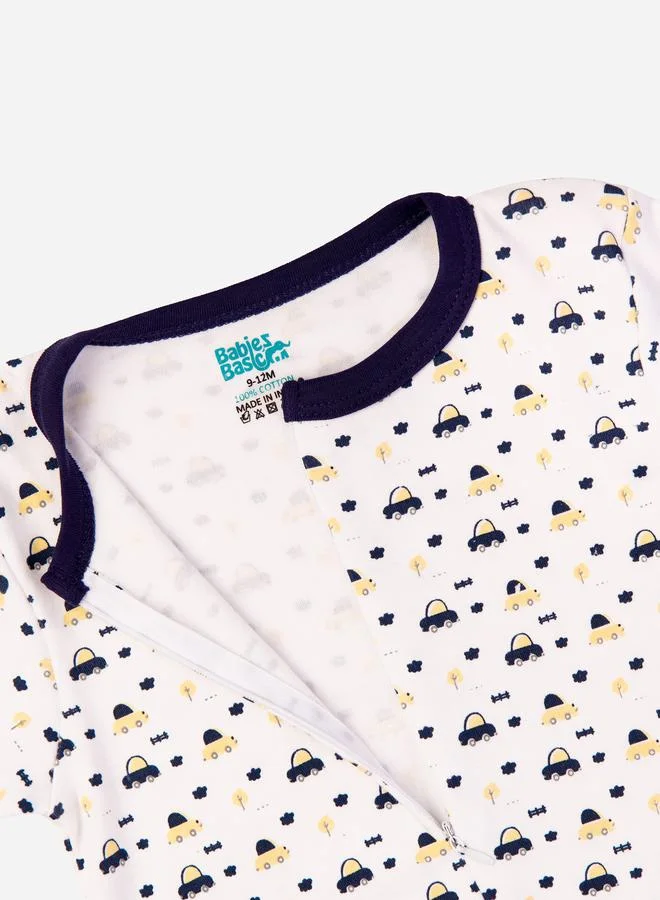 Babies Basic Car Graphic Print Long Sleeves Sleepsuit by Styli