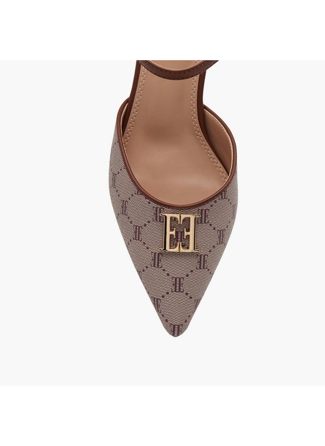 ELLE Women's Monogram Print Pointed Toe Sandals with Kitten Heels  - Image 4