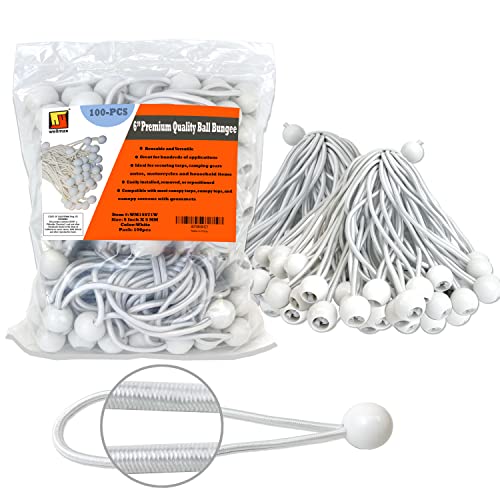 Wellmax 6 inch 100 Piece Heavy Duty 5mm Ball Bungee Canopy Cord by Wellmax, White Color - Image 1
