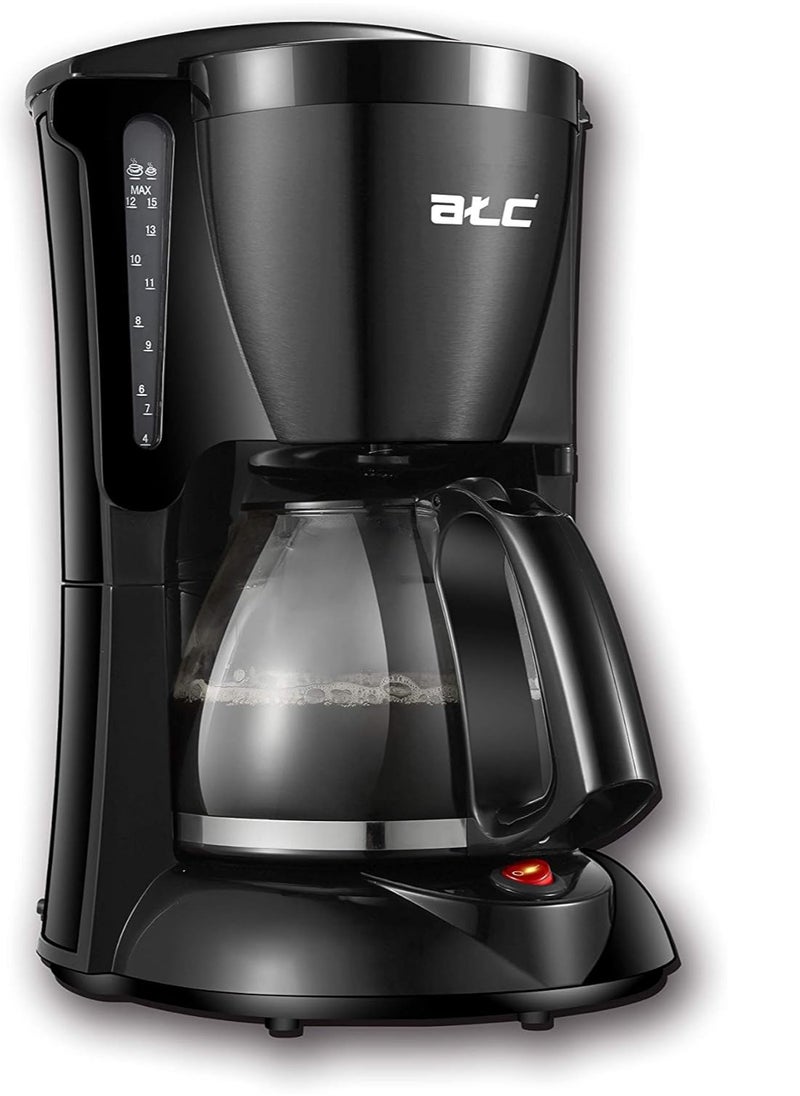 ATC ATC Coffee Maker 1.25L 1000W Black with Anti-Drip Valve, Water Indicator, Auto Keep Warm, Overheat Protection, Adjustable Cup Volume, Fast & Safe Brewing for Home Kitchen, Compact Modern Design  - Image 1
