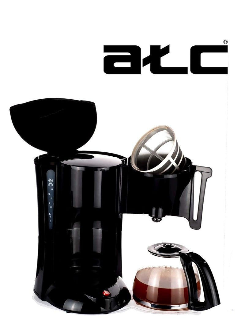ATC ATC Coffee Maker 1.25L 1000W Black with Anti-Drip Valve, Water Indicator, Auto Keep Warm, Overheat Protection, Adjustable Cup Volume, Fast & Safe Brewing for Home Kitchen, Compact Modern Design  - Image 4