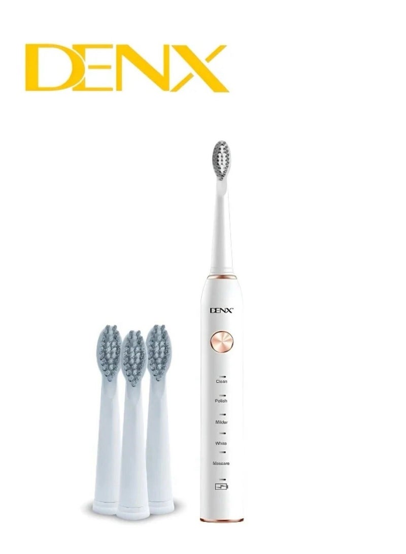 Denx Electric Toothbrush with 3 Brush Heads, Ultrasonic Motor, 5 Modes, Rechargeable, IPX7 Waterproof, Electric Toothbrush for Adults and Teens DX2579 - Image 2