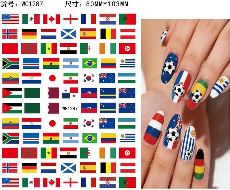 ملصقات أظافر كأس العالم لكرة القدم ملصقات أظافر كرة القدم الرياضية الملونة ملصقات أظافر نافرة مقاومة للماء تصميمات أظافر للمنافسة مستلزمات أظافر ملصقات أظافر ذاتية اللصق للنساء مانيكير DIY 12 ورقة - Image 5