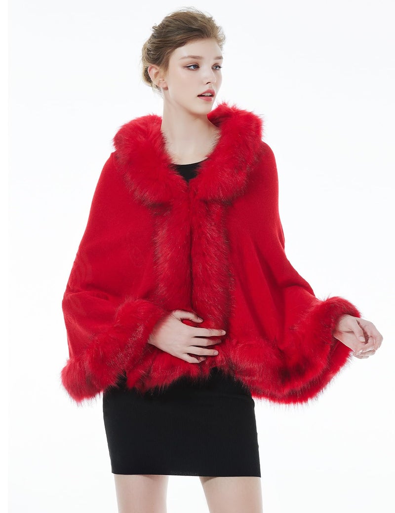 BEAUTELICATE Faux Fur Shawl Wrap Stole Shrug Bridal Winter Wedding with Hook - Image 4