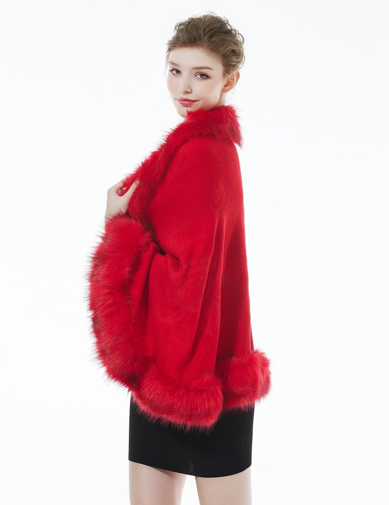 BEAUTELICATE Faux Fur Shawl Wrap Stole Shrug Bridal Winter Wedding with Hook - Image 2