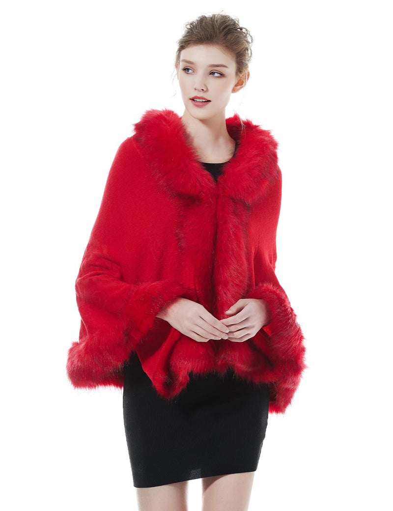 BEAUTELICATE Faux Fur Shawl Wrap Stole Shrug Bridal Winter Wedding with Hook - Image 1
