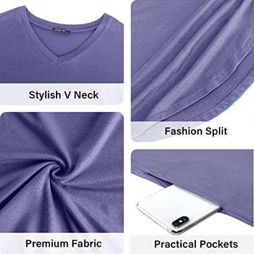 Arolina Women's Summer Maxi Dress Short Sleeve V Neck Casual Loose Long Beach Split Dresses with Pockets Purple Grey - Image 5