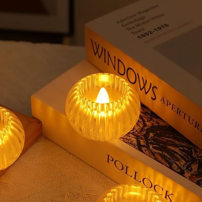 CKGSICON Smokeless Flameless LED Tealight Acrylic Decorative Tea Light Candles for Diwali Home Dcor Gifting Birthday Christmas Festival Decoration Crystal Round Diya Candle Pack of 10