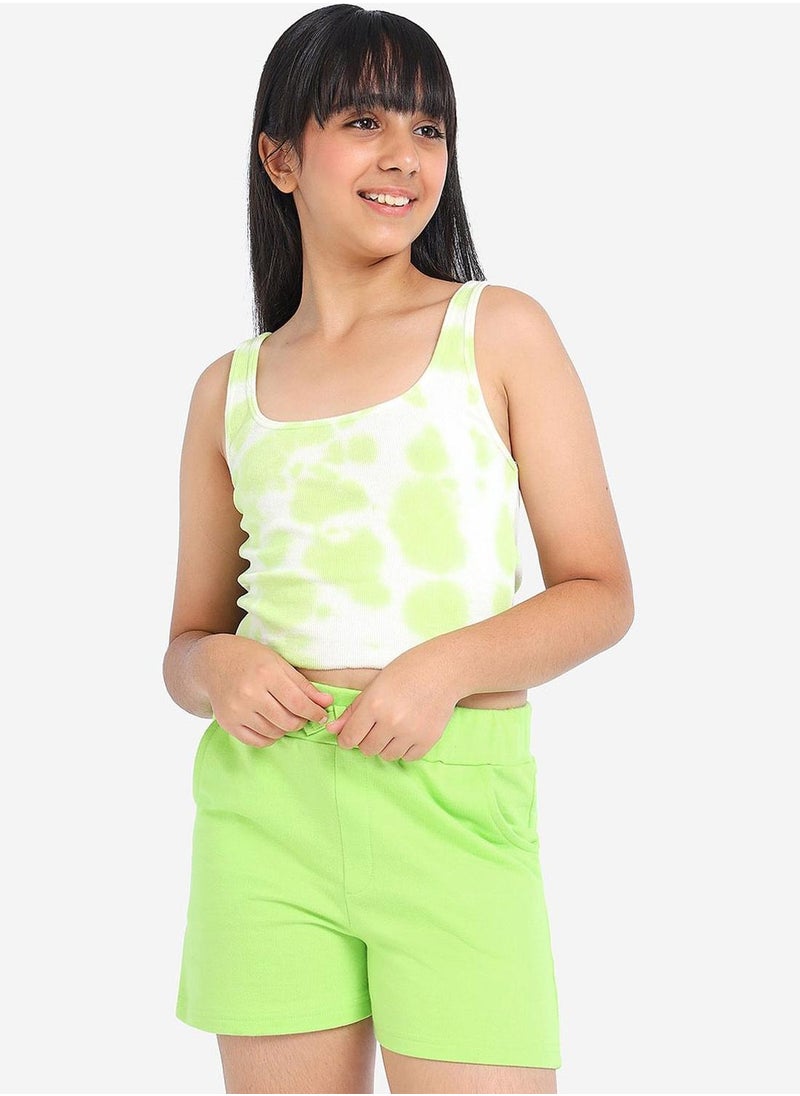 Bonkids Regular Fit Printed Florescent And Green Cotton Shorts For Girls Pull On 100 % Cotton  - Image 1