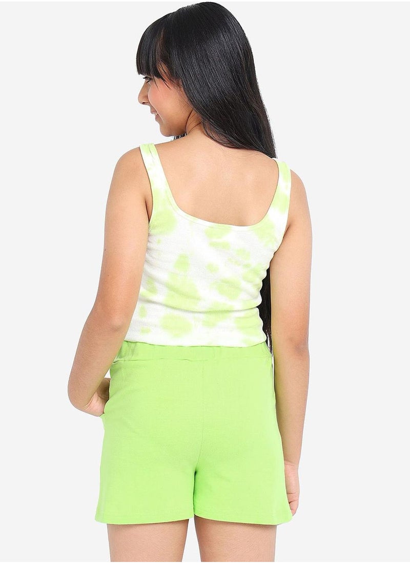 Bonkids Regular Fit Printed Florescent And Green Cotton Shorts For Girls Pull On 100 % Cotton  - Image 3