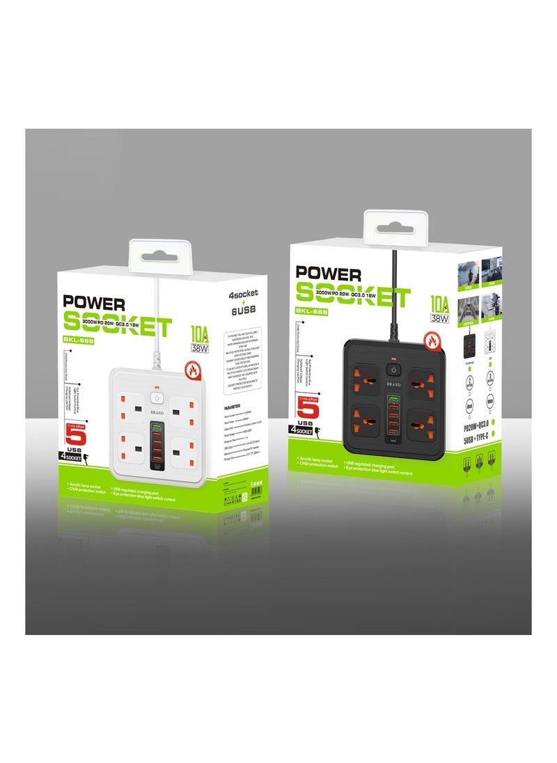 Generic - Power Strip Surge Protector, 5 Ft Extension Cord with Multiple Outlets, Multi Plug Outlet Extender with 4 USB Ports with type c port, Wall Mount Desk for Home Office Dorm Room Essentials - Image 1