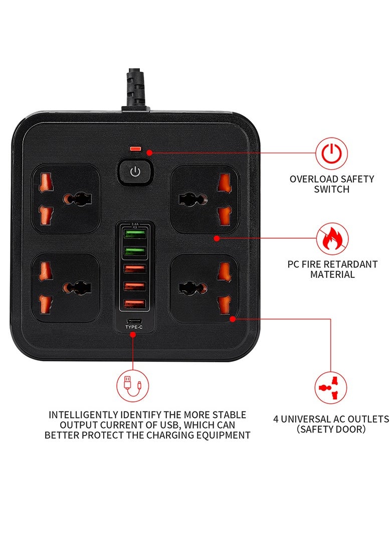 Generic - Power Strip Surge Protector, 5 Ft Extension Cord with Multiple Outlets, Multi Plug Outlet Extender with 4 USB Ports with type c port, Wall Mount Desk for Home Office Dorm Room Essentials - Image 1