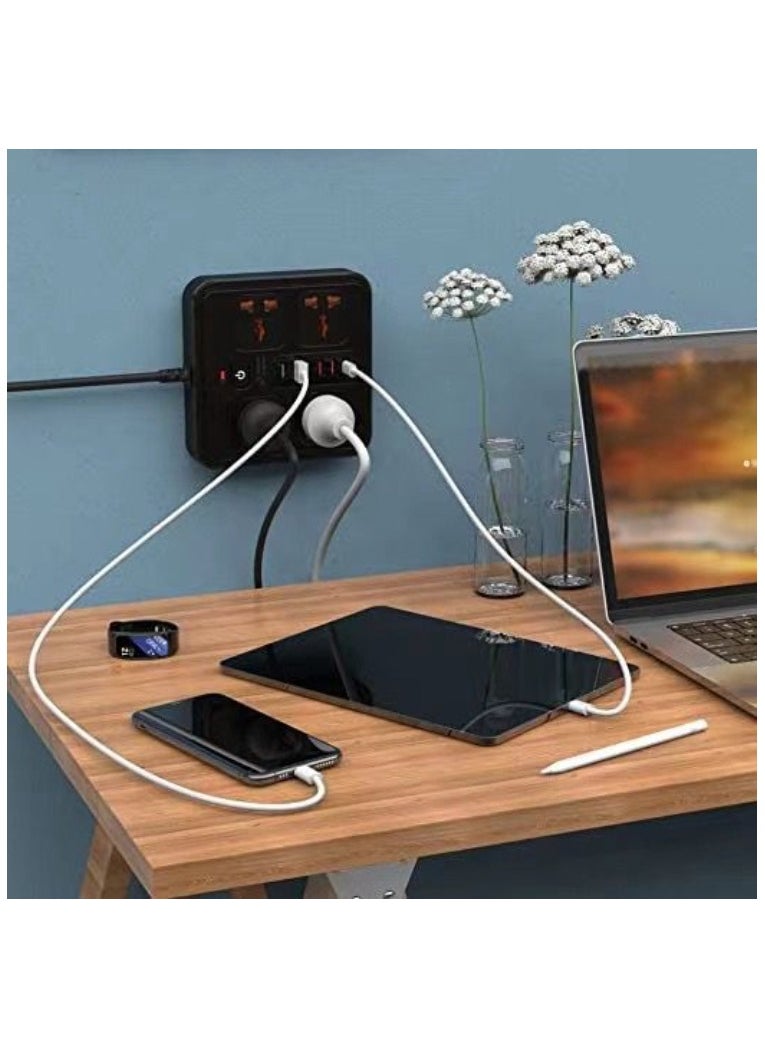 Generic - Power Strip Surge Protector, 5 Ft Extension Cord with Multiple Outlets, Multi Plug Outlet Extender with 4 USB Ports with type c port, Wall Mount Desk for Home Office Dorm Room Essentials - Image 1