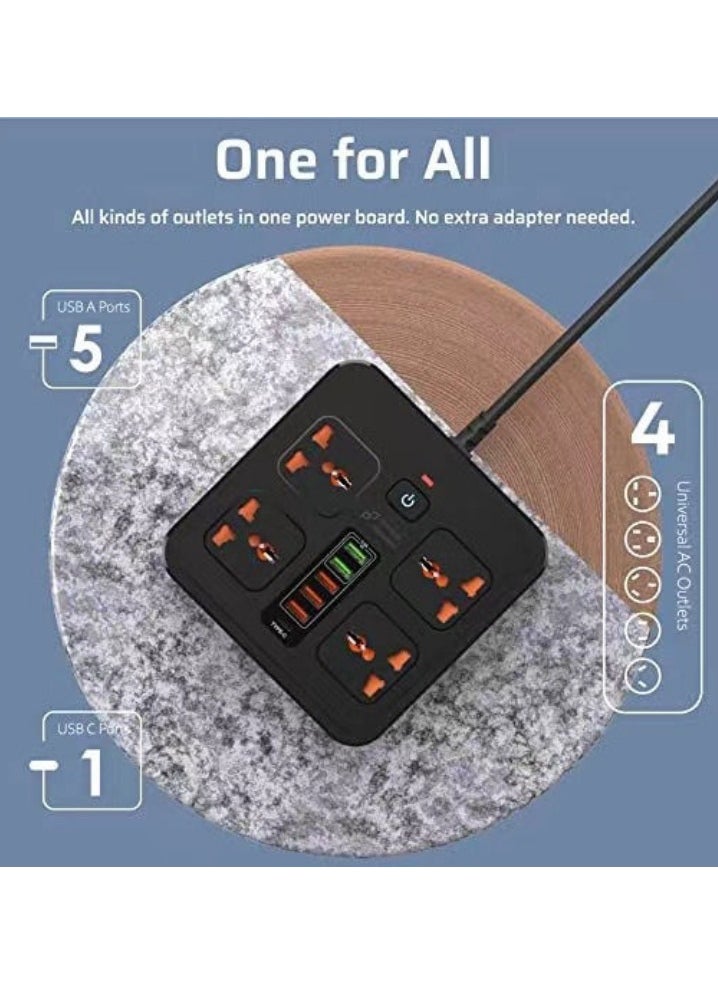 Generic - Power Strip Surge Protector, 5 Ft Extension Cord with Multiple Outlets, Multi Plug Outlet Extender with 4 USB Ports with type c port, Wall Mount Desk for Home Office Dorm Room Essentials - Image 1