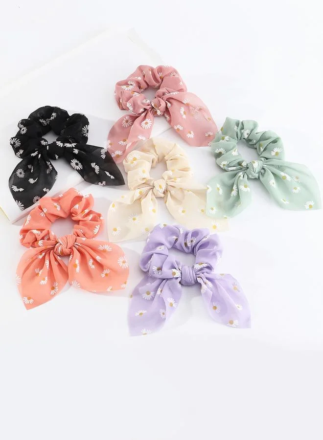 Take Two Take Two Set of 6 - Floral Printed Bow Hair Tie