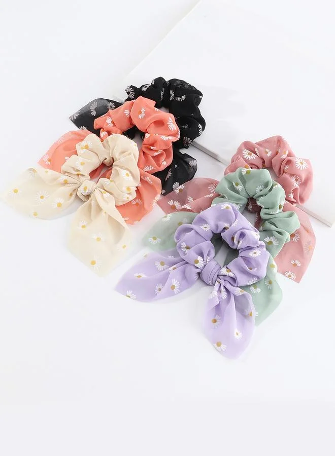 Take Two Take Two Set of 6 - Floral Printed Bow Hair Tie