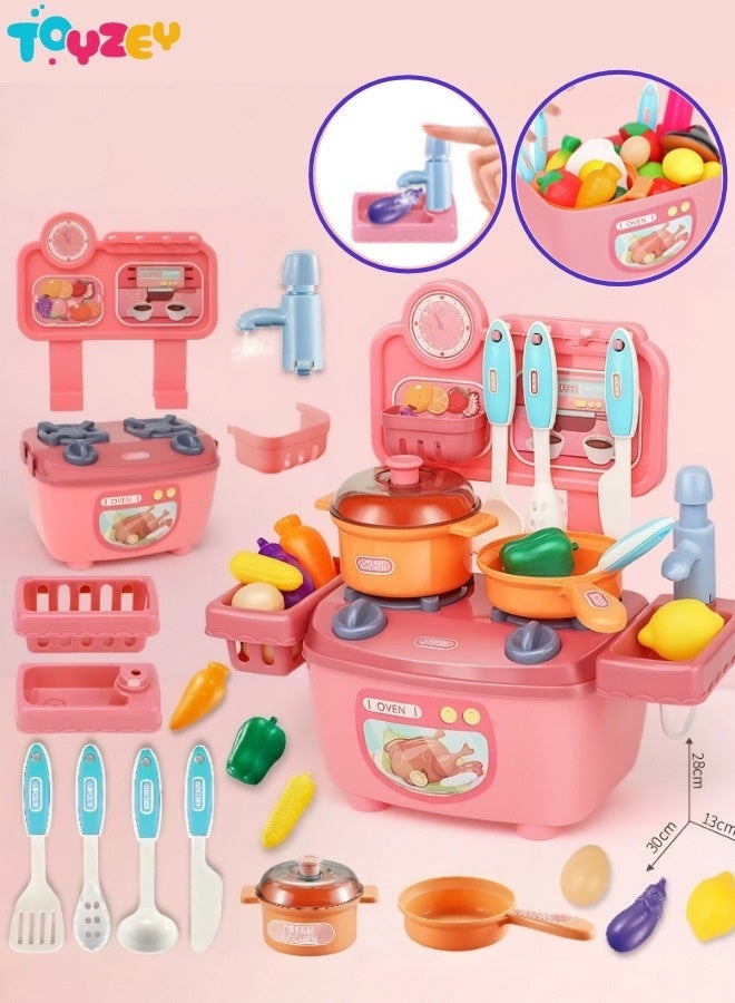 جني ثروة طقم ألعاب مطبخ، إكسسوارات مطبخ اللعب، ألعاب مطبخ صغيرة للأطفال، طقم طبخ محاكاة مع مياه دائرية، أدوات مطبخ ونموذج فاكهة للبنات والأولاد - Image 1