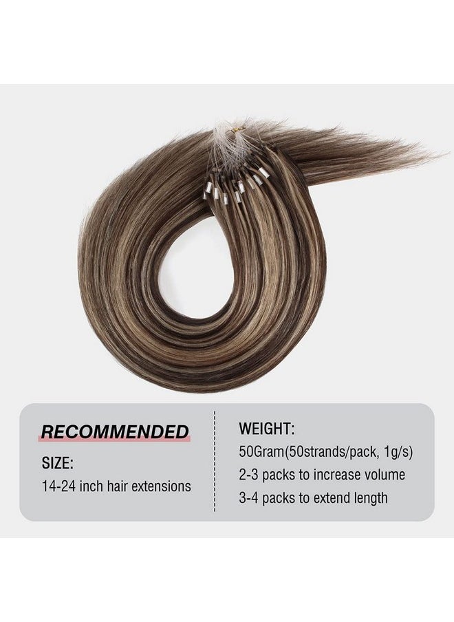ABH AMAZINGBEAUTY HAIR Micro Links Ring Hair Extensions Micro Loop Human Hair Extensions 50G 50Strands Chocolate Brown With Caramel Blonde Highlights Straight Micro Ring Hair Extensions 16 Inch  - Image 3
