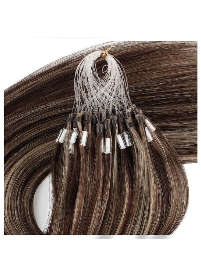 ABH AMAZINGBEAUTY HAIR Micro Links Ring Hair Extensions Micro Loop Human Hair Extensions 50G 50Strands Chocolate Brown With Caramel Blonde Highlights Straight Micro Ring Hair Extensions 16 Inch  - Image 2