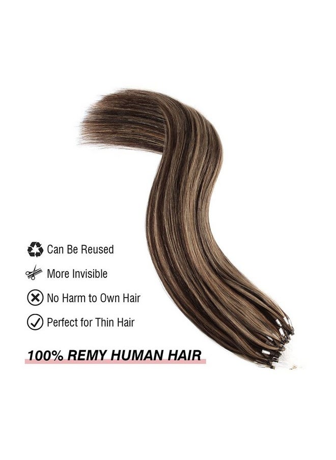 ABH AMAZINGBEAUTY HAIR Micro Links Ring Hair Extensions Micro Loop Human Hair Extensions 50G 50Strands Chocolate Brown With Caramel Blonde Highlights Straight Micro Ring Hair Extensions 16 Inch  - Image 5