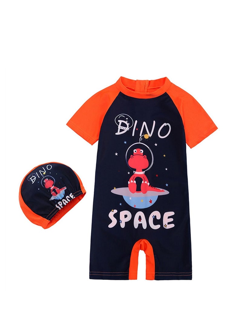 KIDS TALES - Cartoon Cartoon Children's Swimsuit With Swimming Cap Outdoor Beach Hot Spring Swimsuit Black - Image 1