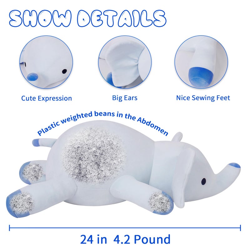 OurHonor Weighted Stuffed Animals 42lbs Weighted Stuffed Animal Elephant Plush 24in Cuddle Elephant Soft Plushie Pillows Gifts for Kids and Adults - Image 3