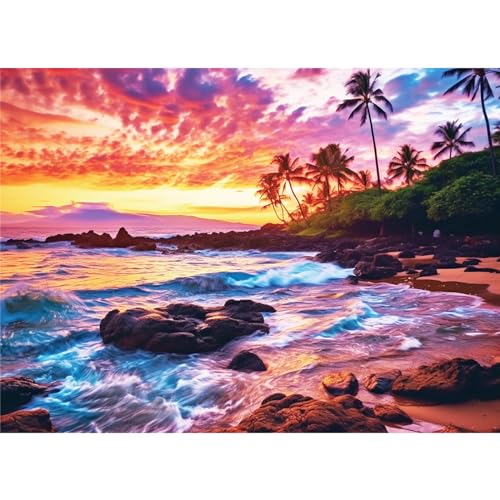 Edsjegn 500 Piece Beach Puzzle for AdultsSunset Puzzle Recycled Cardboar Jigsaw Puzzles 500 Pieces Challenging Family Activity Great Gift Idea for Family Friends Difficult Puzzles Size 205 x 15 inches - Image 1