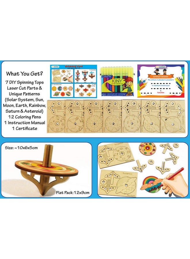 فنفينشين مجموعة Funvention DIY Spinning Tops (نظام شمسي) - مجموعة من 7 قطع دوارة DIY فريدة من نوعها + ألوان مجانية - مجموعة ألعاب ألغاز وتلوين ثلاثية الأبعاد لتعلم العلوم والرياضيات - Image 4
