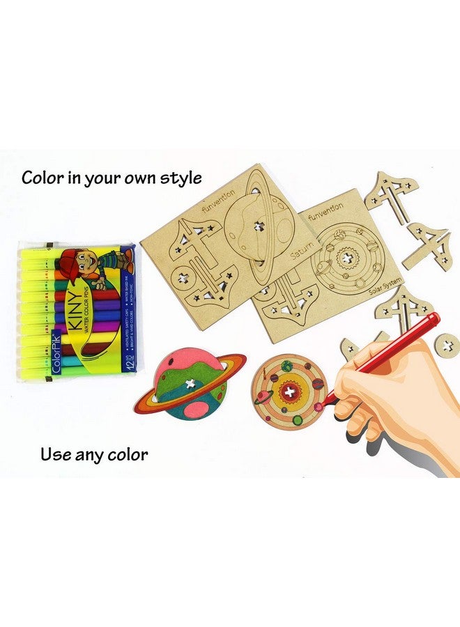 فنفينشين مجموعة Funvention DIY Spinning Tops (نظام شمسي) - مجموعة من 7 قطع دوارة DIY فريدة من نوعها + ألوان مجانية - مجموعة ألعاب ألغاز وتلوين ثلاثية الأبعاد لتعلم العلوم والرياضيات - Image 2