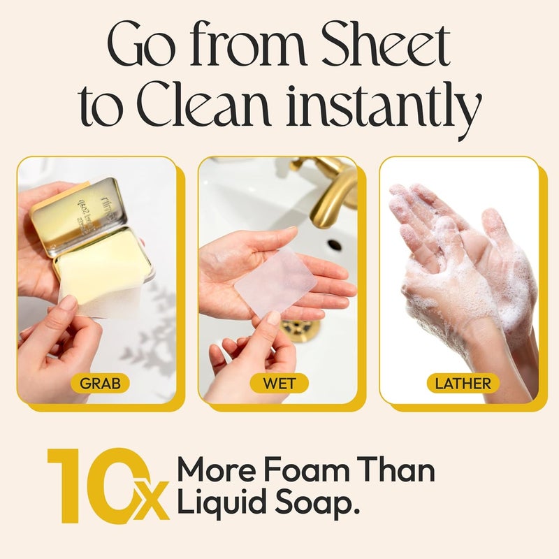 FOMIN - Antibacterial Paper Soap Sheets Tin for Traveling - (300 Sheets) Fragrance-Free, Orange, Lemon Portable Travel Hand Soap Sheets, Dissolvable Camping Mini Hand Soap for Hand Washing - Image 2