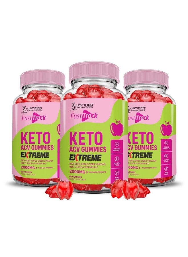 Justified Laboratories (3 Pack) Fast Track Keto ACV Gummies Extreme 2000MG Fasttrack Keto Gummies Apple Cider Vinegar Formulated with Pomegranate Beet Juice Powder B12 Vegan Non GMO 180 Gummys - Image 1