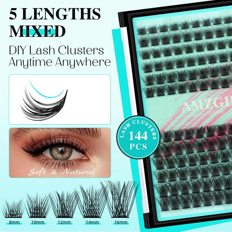 AMZGIRL LASH Lash Clusters 144Pcs Eyelash Extension Midnight Lashes Extensions Natural Cluster Lashes for Individual Eyelashes Extension by AMZGlRL(D-Mix8-16mm) - Image 2