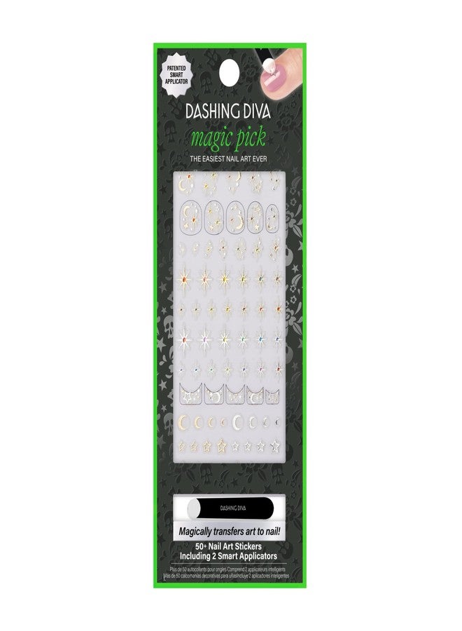Dashing Diva Magic Pick Nail Stickers - Midnight Moonlight | Easy Nail Art Stickets | Comes with 50+ Stickers and 2 Precision Placement Tools - Image 1