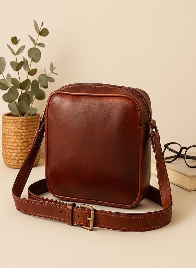Celtic Unisex Full Grain Leather Crossbody Bag with Dual Zipper Compartments - Image 4