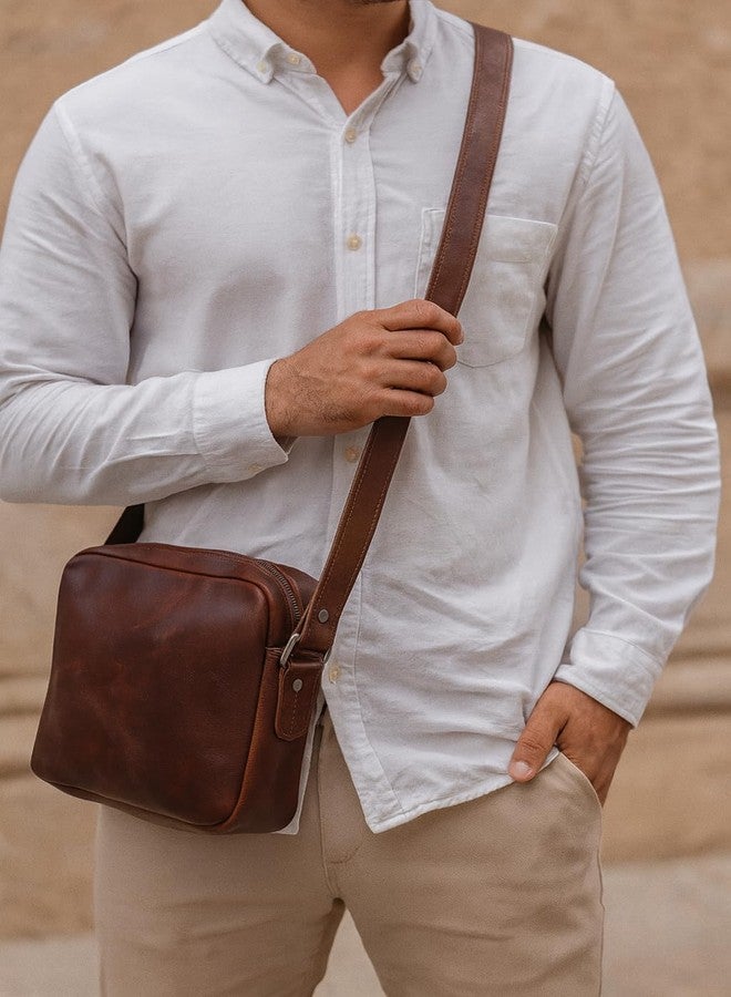Celtic Unisex Full Grain Leather Crossbody Bag with Dual Zipper Compartments - Image 3