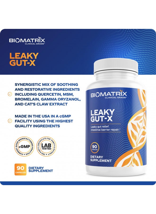 BioMatrix - BioMatrix Leaky Gut Repair Supplement, IBS Relief, L-Glutamine, Quercetin, Cat's Claw, MSM, Hawthorn Leaf, Digestive Support for Men and Women, 1-Month Supply | 90 Veggie Caps - Image 1