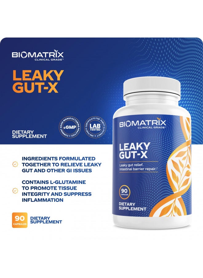 BioMatrix - BioMatrix Leaky Gut Repair Supplement, IBS Relief, L-Glutamine, Quercetin, Cat's Claw, MSM, Hawthorn Leaf, Digestive Support for Men and Women, 1-Month Supply | 90 Veggie Caps - Image 1